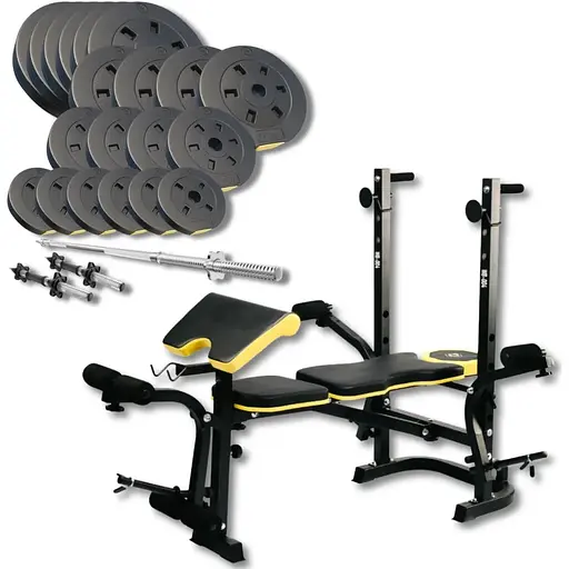 Набор Besport PowerPro 109кг с прямым грифом и скамьей WB-004