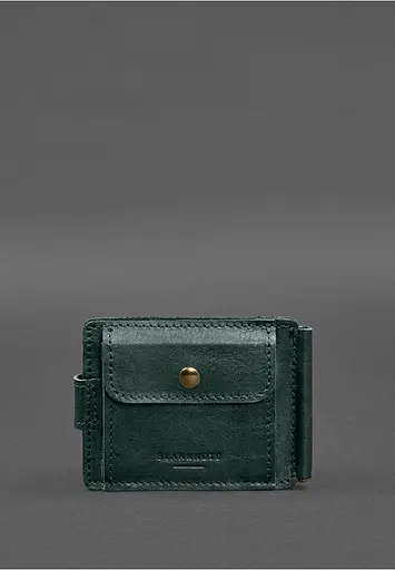 Шкіряне портмоне 13.1 затискач з хлястиком зелений краст - фото 9