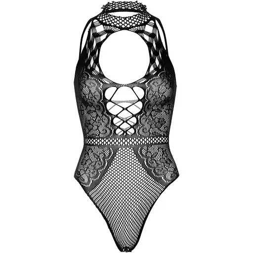 Leg Avenue Net and lace halter Bodysuit OS Black - фото 11