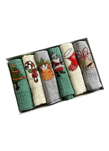 Набір 6 вафельних рушників 40х60 см New Year TC303375646 - фото 2