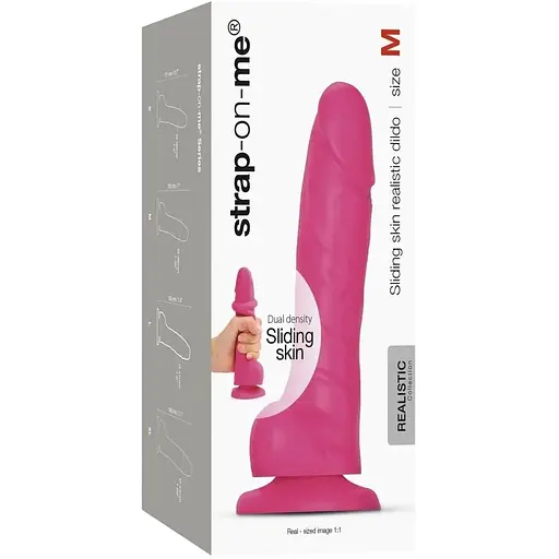 Реалістичний фалоімітатор Strap-On-Me Sliding Skin Realistic Dildo Fuchsia - M, ефект рухомий до