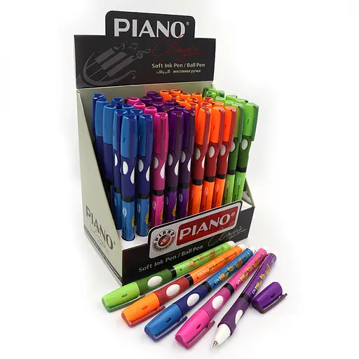 Ручка масляная Piano Левша, синяя, грип, треугольный корпус, 50 шт. (в ассортименте)