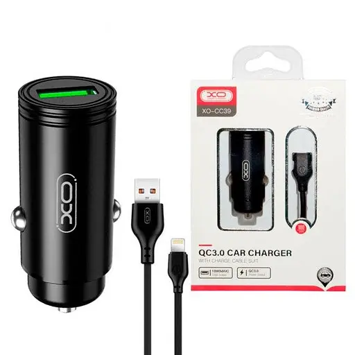 Автомобільний зарядний пристрій XO CC39 QC3.0 18W Car charger with Lighting suit ( NB103 ) Чорний - фото 1