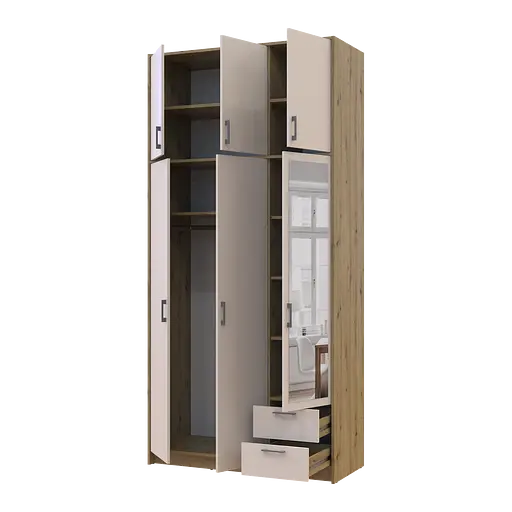 Шафа для одягу Doros Ронді з високою антресолею та дзеркалом Дуб Артізан/Кашемір 3 ДСП 121х52х260 (42005196) - фото 2