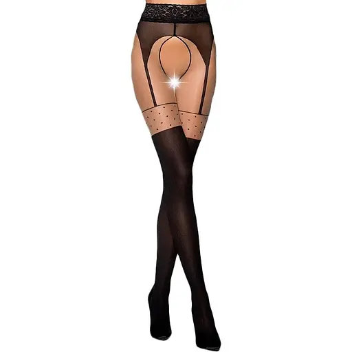 Эротические колготки Passion Tiopen 003 nero 3/4 (20/40 den) имитация чулок и пояса