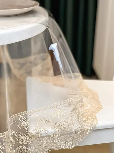 Силіконова скатертина з бежевим мереживом Блюмарин 10 см 140х120 см - фото 5