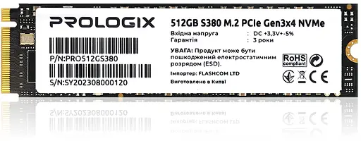 Накопичувач SSD 512GB Prologix S380 M.2 2280 PCIe 3.0 x4 NVMe TLC (PRO512GS380)