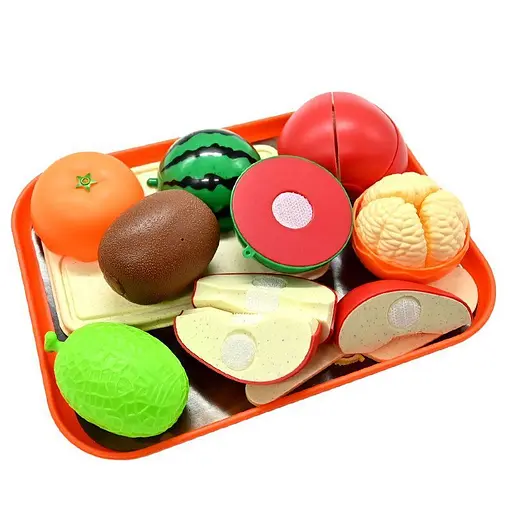 Продукты на липучке JQ 912-2, 8 элементов, овощи, фрукты, поднос, дощечка, нож, в пакете (6974726400878) - фото 2