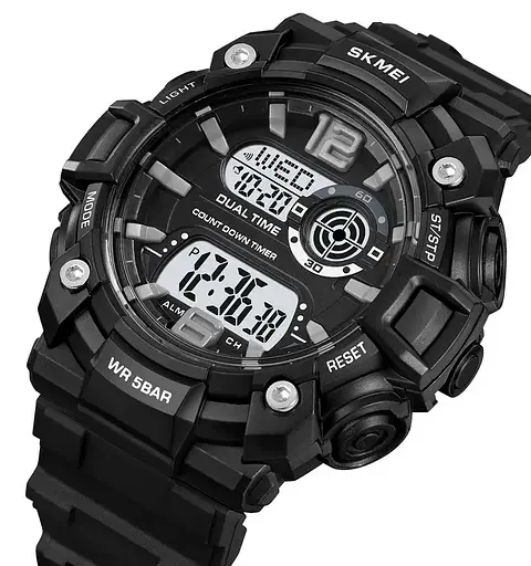 Годинник чоловічий спортивний наручний Skmei 2018 (Чорний з білим циферблатом) - фото 2