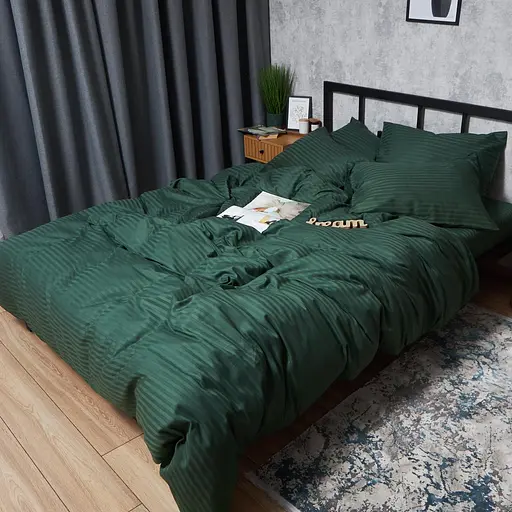 Комплект постільної білизни Moon&Star Satin Stripe Mystic Green Сімейний 160х220х2 наволочки 2х50х70 - фото 8