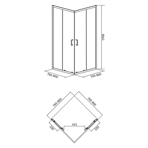 Душевая кабина Cersanit Brasco 80x80 см квадратная раздвижная прозрачное стекло без поддона black S16 8-007, прозрачный, черный - фото 2