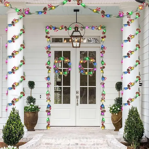 N&T NIETING 2 Pack 6FT Рождественские гирлянды с огнями, 8 режимов освещения, Рождественская гирлянда - фото 5