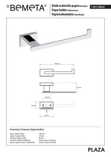Тримач для туалетного паперу Bemeta Plaza 118112022 Хром - фото 2