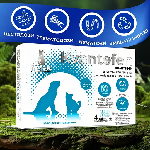 Таблетки антигельмінтні ModeS Kvantefen для котів та собак малих порід 4 шт. - фото 3