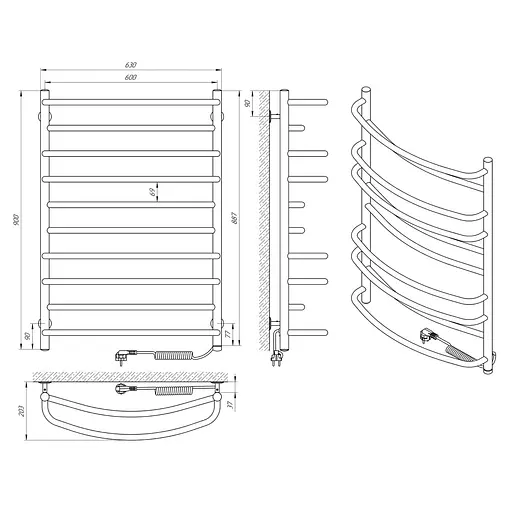 Электрический полотенцесушитель Laris Евромикс П10 600x900 Э сенсор S3 правый 73207687, Хром, Правое, Электронный - фото 6