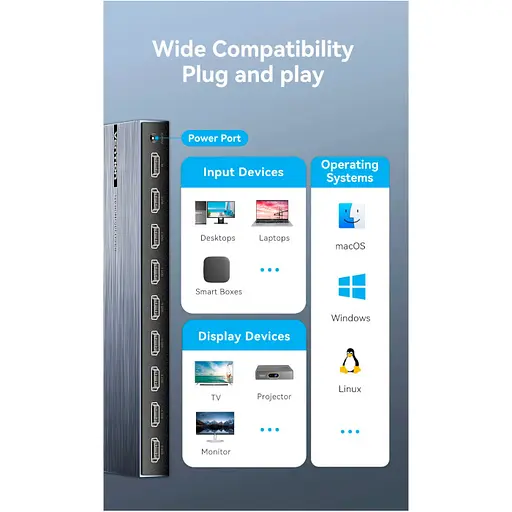 Сплітер Vention 4K 1x8 HDMI Splitter Black Aluminum Alloy Type EU Standard - фото 14