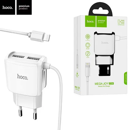 Адаптер сетевой HOCO Lightning Cable Mega Joy C59A |2USB, 2.1A| - фото 3