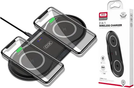 Бездротовий зарядний пристрій XO WX025 20 вт для 2 пристроїв wireless fast charger чорний - фото 8