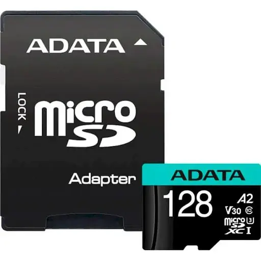 Карта пам'яті microSDXC (UHS-1 U3) A-DATA Premier Pro 128Gb Class 10 V30S A2 (R-100Mb/s W85Mb/s) (adapter SD) (AUSDX128GUI3V30SA2-RA1) - фото 2