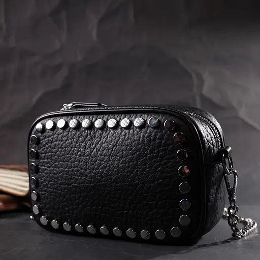 Сумка Vintage декорированная металлическими кнопками из натуральной кожи 20х14х6.5 см sum0029055 - фото 9