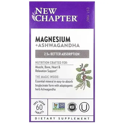Магній та Ашваганда New Chapter Magnesium + Ashwagandha 60 таблеток - фото 1