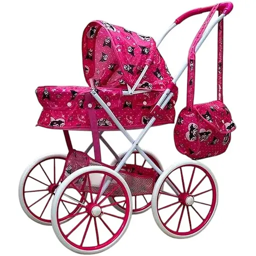 Візок для ляльок "TK Group", складна конструкція, пупс до 45 см, сумочка, кошик, металевий каркас