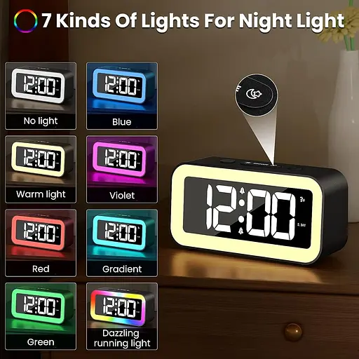Цифровий будильник HAPPHOOH, дитячий будильник з нічним освітленням RGB, гучний будильник для глибоких сну, будильник - фото 6