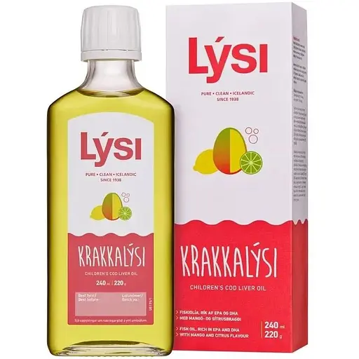 Детская жидкая Омега-3 LYSI Children’s Cod Liver Oil, 240 мл на основе масла печени трески - Лимон-манго