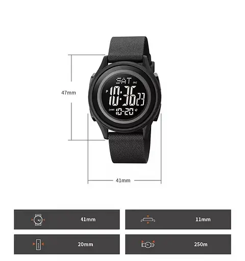 Чоловічий спортивний наручний годинник Skmei 1893 (Чорний з чорним циферблатом) - фото 7