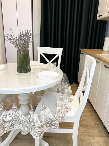 Силиконовая скатерть с бело-кофейным кружевом Арка Elit 290х140 см - фото 2