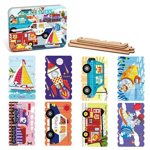Деревянная игра С 47009 Транспорт, пазлы-палочки двухсторонние, в коробке (6900067470096) - фото 1