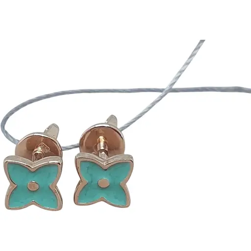 Золотые серьги-пуссеты Ювелирное производство А. Долина Клевер с эмалью. 120932_Зел