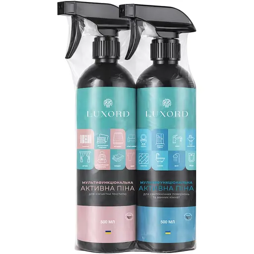 Набор универсальных средств для мытья и чистки Luxord Мультифункциональные активные пены для сантехнических поверхностей и для чистки различных типов поверхностей 2 шт. х 0.5 л - фото 1