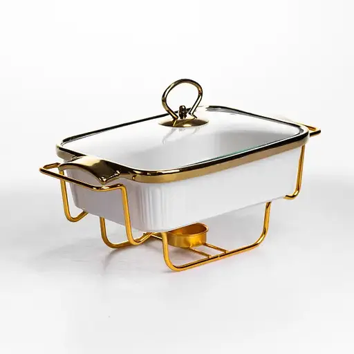 Мармітниця порцелянова Yiwu 1 л на металевій підставці з підігрівом 31х16х11 см білий марміт для перших страв  ML850-11 - фото 1