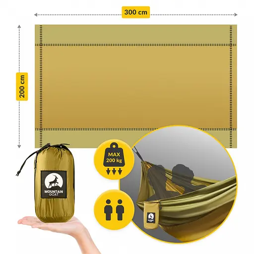 Туристический гамак Mountain Goat 300 x 200 см двухместный, подвесной Olive (P-5905973403139) - фото 3