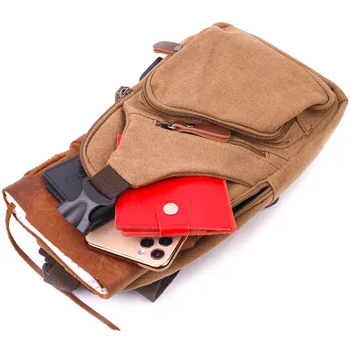 Практична чоловіча сумка через плече із USB кабелем текстильна 15х31х6 см Vintage 15х31х6 см 000221884 - фото 6