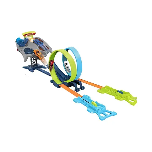 Трек JJ 165 с двойными трюковыми петлями, двумя машинками на инерции, мишенью на батарейках и запуском