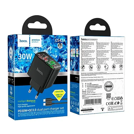 Зарядный адаптер и кабель Hoco CS42a 30W блок питания + шнур C комплект черный - фото 4