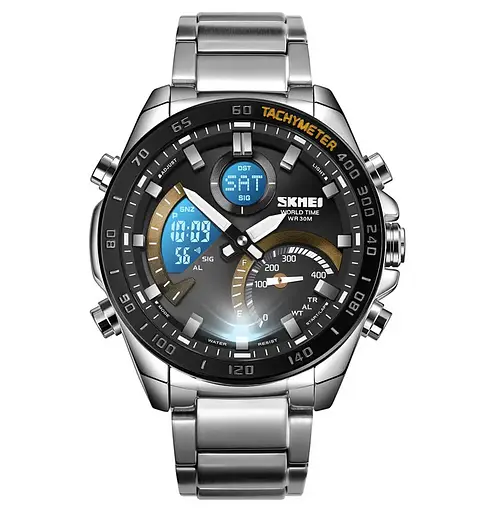 Мужские часы Skmei 1889 на браслете (Серебристые с черным циферблатом) - фото 3