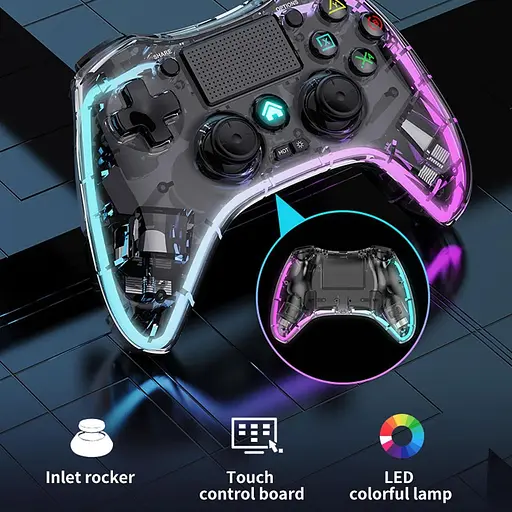 Джойстик геймпад JYC для PS4 и ПК, телефон прозрачный беспроводной с RGB - фото 4