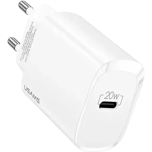 Зарядний пристрій швидкий Usams T39 Single Port US-CC131 1Type-C 20W білий - фото 1