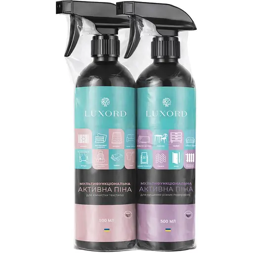 Набор универсальных средств для мытья и чистки Luxord Мультифункциональные активные пены: для химчистки текстиля и для чистки различных поверхностей 2 шт. х 0.5 л - фото 1