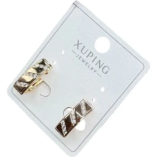 Сережки з камінням Xuping овальні під золото з медичної сталі гіпоалергенні - фото 1