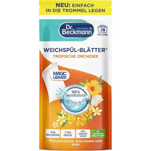 Розчинна серветка-ополіскувач для білизни Dr. Beckmann Magic Leaves Тропічна Орхідея (4008455101217)
