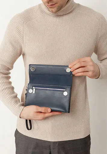 Шкіряний чоловічий клатч-барсетка 3.0 синій краст - фото 10