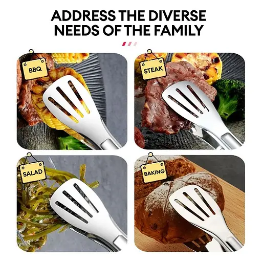 Щипці лопатки кухонні універсальні з нержавіючої сталі для грилю, м'яса, барбекю 33 см, Kitchen Master Сріблястий 85797 - фото 4