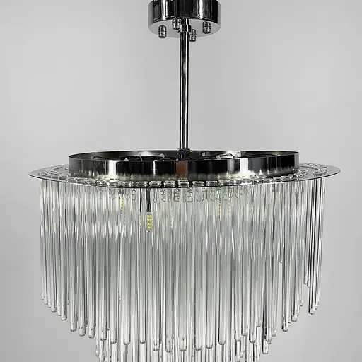 Люстра с тремя ярусами стеклянных трубок в хромированном корпусе Ø 60 см | Ст. MJ 100-600 CH | Line F - фото 5