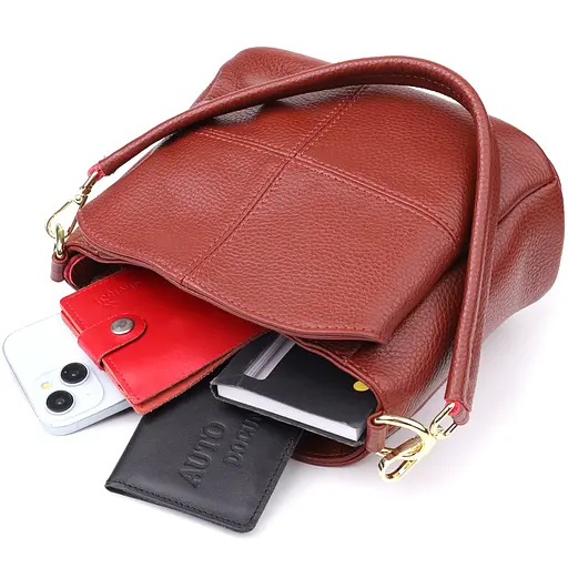 Женская кожаная сумка Vintage с тремя секциями 22.5х16.5х11.5 см sum0027629 - фото 8