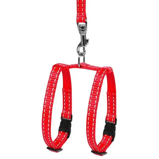 Шлея Dog Extreme з нейлону регульована з повідцем для морських свинок, декоративних крис (ширина 10мм, В:12-22см), червоний - фото 2