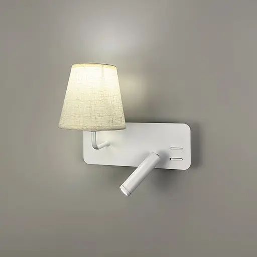 Біле ліве бра із плафоно-абажуром та спотом на 2 вимикачі | Line F | Арт. WJ081/2 L WT - фото 6